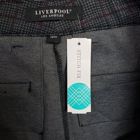 Liverpool Renee Straight Leg Trouser Womens 18W Grey Plaid Pants - Picture 10 of 12